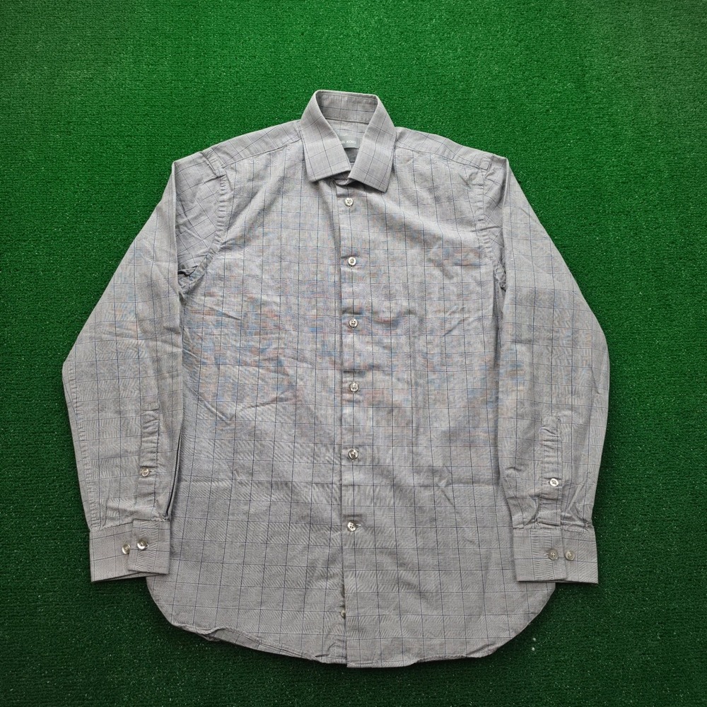 Michael Kors Slim Fit Plaid Dress Shirt Mens Medium 15 32/33 Gray Button‎ Up